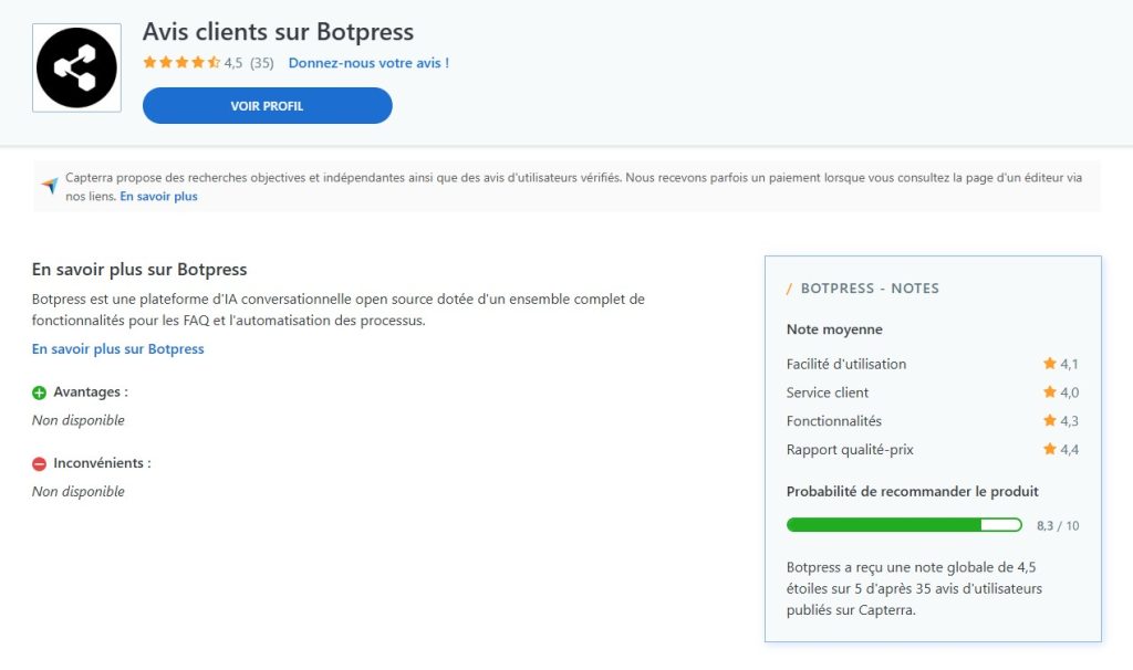 avis capterra botpress