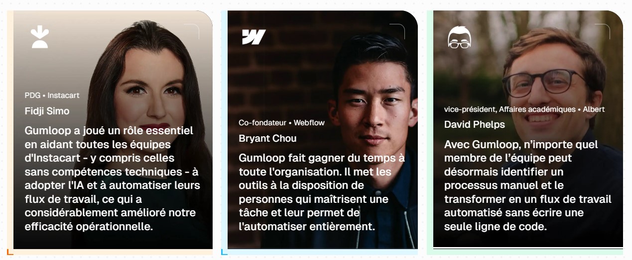 3 exemples d'avis utilsiateurs de gumloop