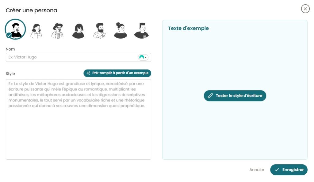 création d'un persona rédacteur avec wisewand